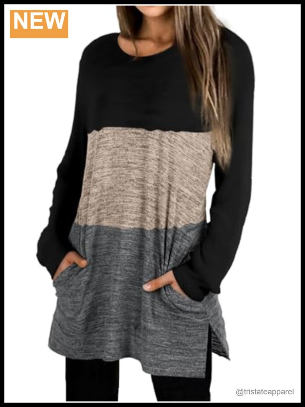 Womens Casual Crewneck Sweatshirt Long Sleeve Tunic with Pocket
